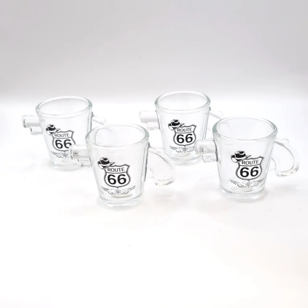 Four (4) Route 66 Glass 1 oz. Pistol Gun Shaped Shot Glasses - NWT Never Used
